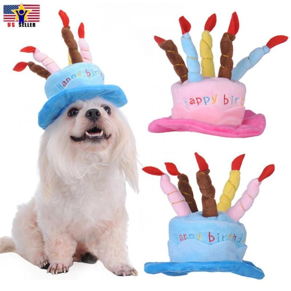 Pink Hat Cap Cake Candles Pet Birthday Costume Cosplay Puppy Dog Cat Christmas